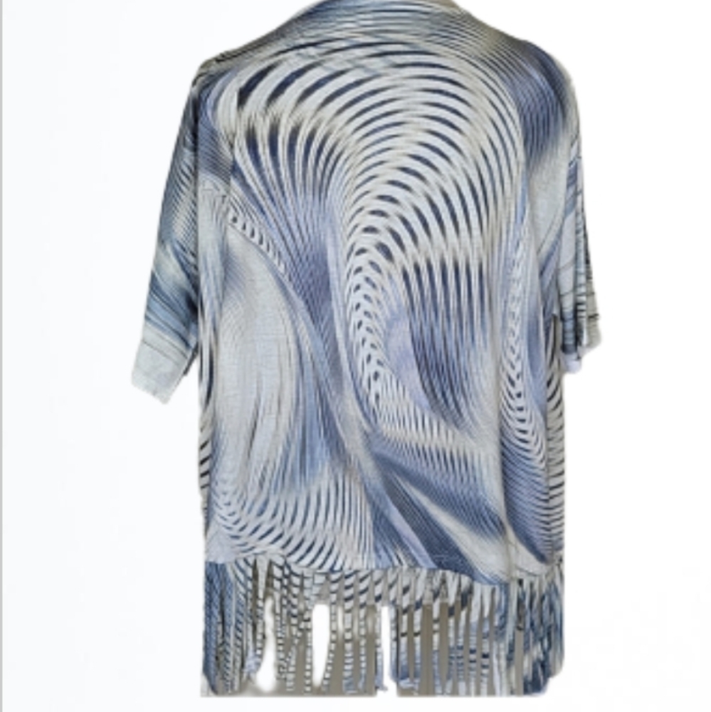 Chico's Knit Fringed Abstract Feathered Print Top Size S/M - Picture 4 of 9